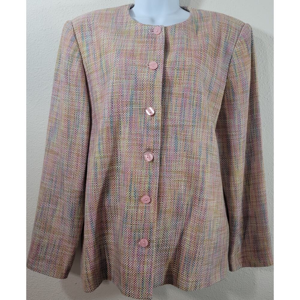 VTG Draper's & Damon's Pink Multi Color Button Blazer 16 Lightweight Lined Soft